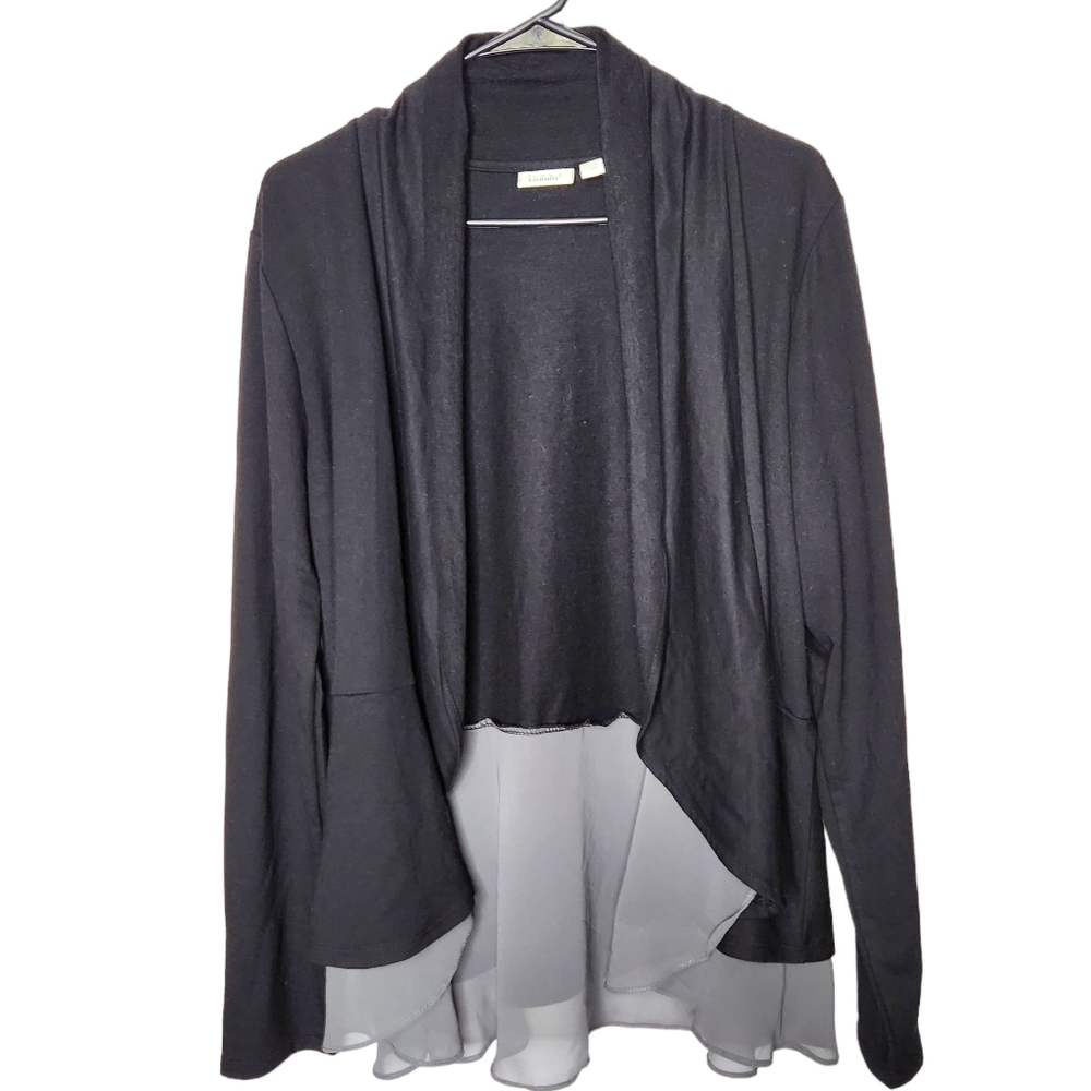 Logo Lori Goldstein Lounge Two Tone Cardigan Sweater Gray Black Knit Size Large